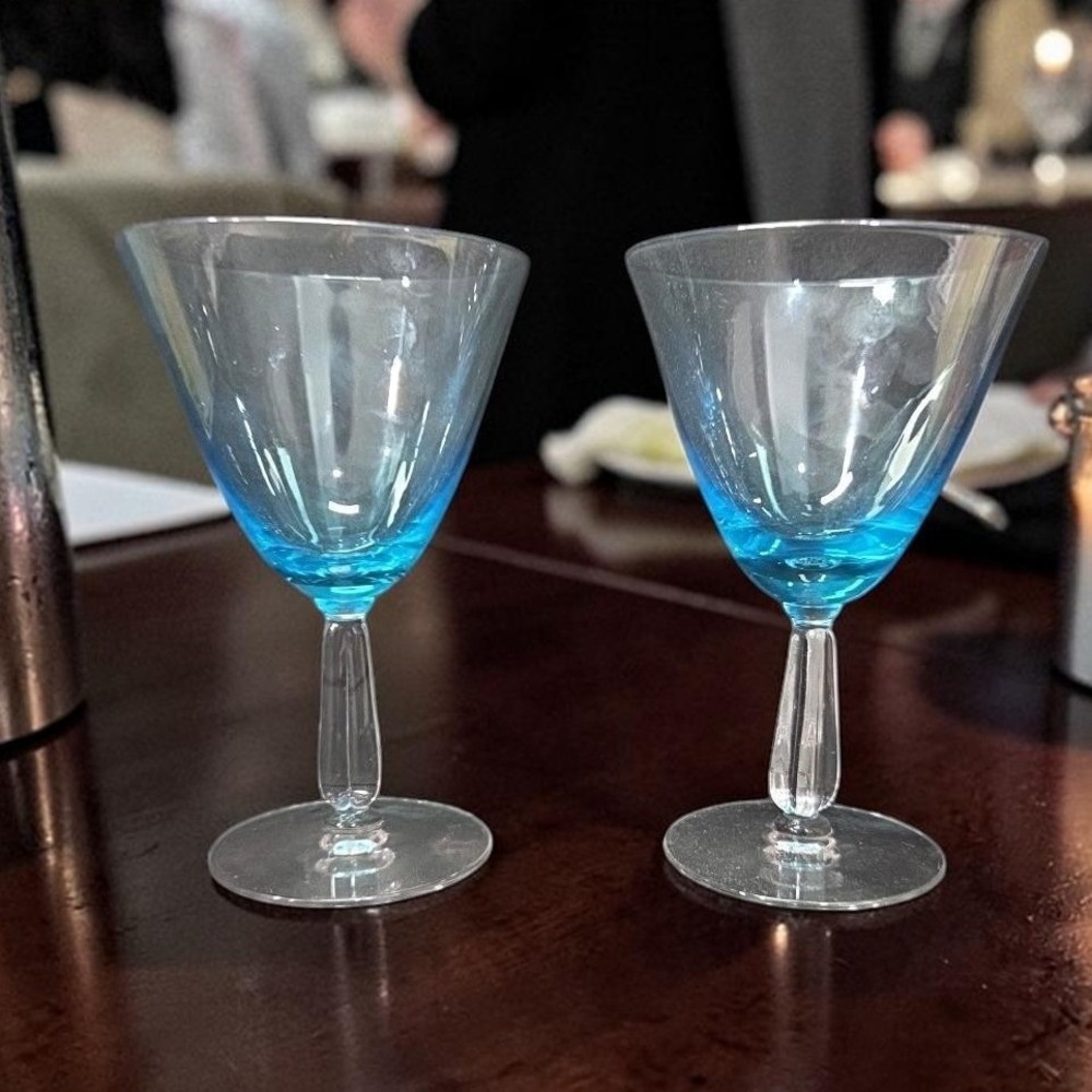 Seneca‎ Blue Belnor Water Glasses, Set of 2, Vintage Stemmed Goblets, Drinkware